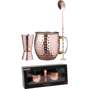 Moscow Mule cocktailsæt med 2 krus, 4 dele, kobberfarvet