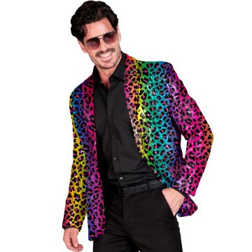 Regnbuefarvet leopardpailletjakke