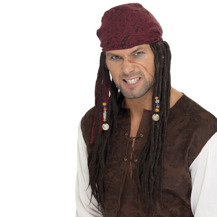 Pirat paryk med bandana og fletninger - onesize