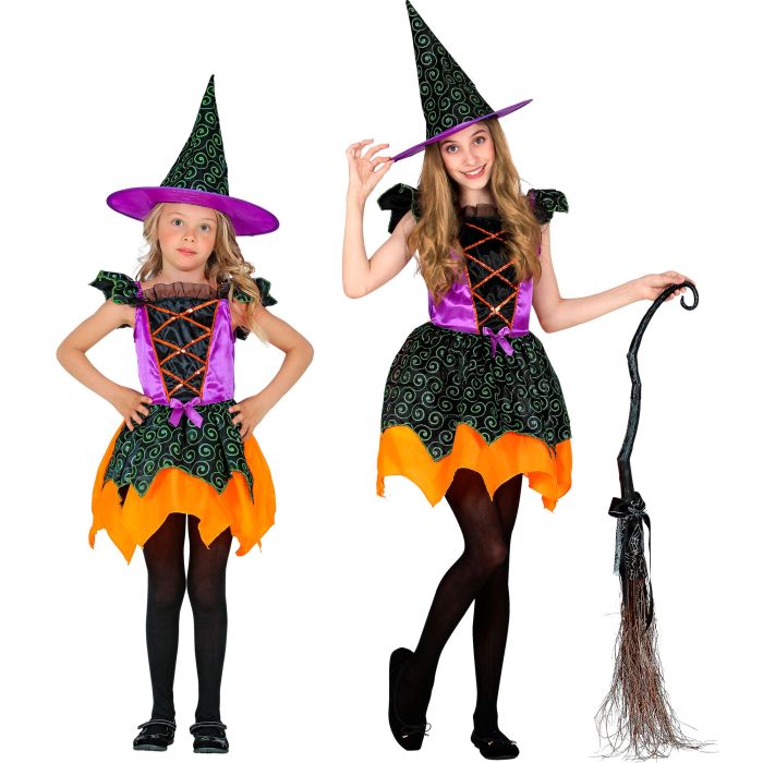 Heksekostume med orange takket kant