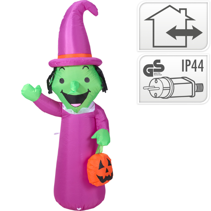 Oppustelig halloween heks med LED 150 cm