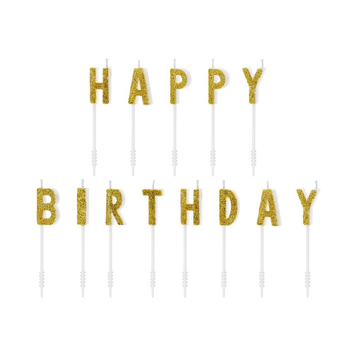 Guld happy birthday kagelys - 2,5 cm