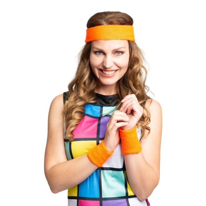 Svedbånd sæt i neon orange med 2x håndledsbånd og pandebånd