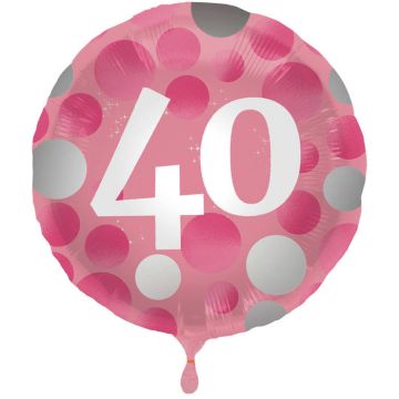 40 Års Folie Ballon Pink - 45 cm
