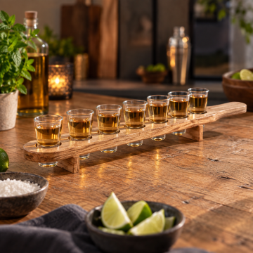 Shotholder i træ inkl 6x shotglas