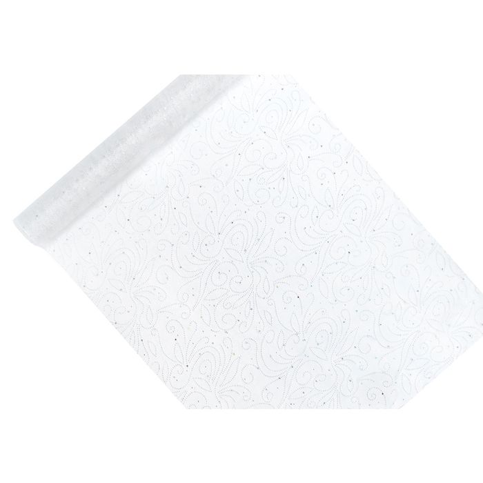 Organza Bordløber Hvid Perle Mønster - 9 Meter