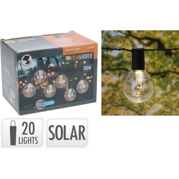 Solcellelyskæde med 20 LED-lys og klare pærer