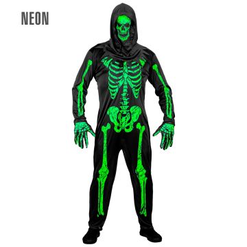 Neongrønt skeletkostume med maske