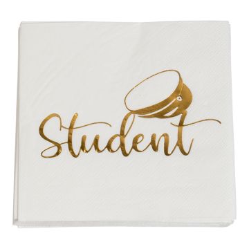Servietter med student motiv guld 16x - 25x25 cm