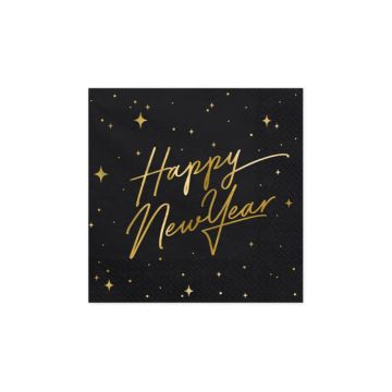 Nytårs servietter happy new year sort 20x - 33x33 cm