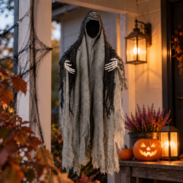 Ansigtsløs halloween spøgelse sort - 46 cm