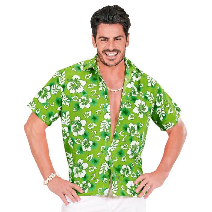 Grøn hawaii skjorte med hvide blomster