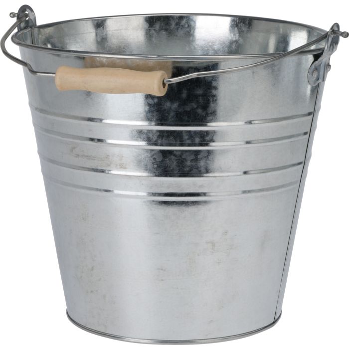 Spand i galvaniseret jern med trægreb 10 liter