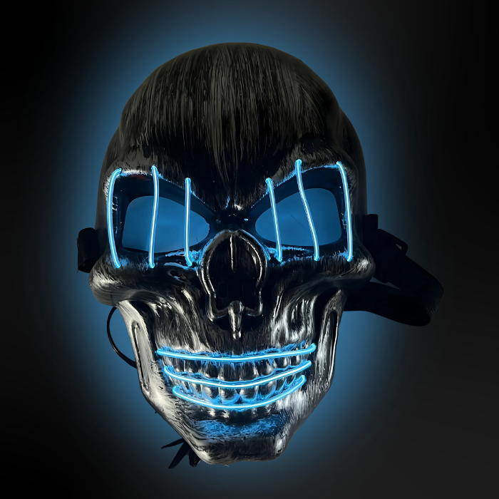 Uhyggelig halloween LED maske - Kranie med blå øjne og mund