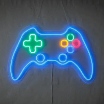 Gamer blå kontroller neon LED skilt - 40x60 cm