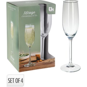 Riflede champagneglas i klart glas, 4 stk., 21 cl