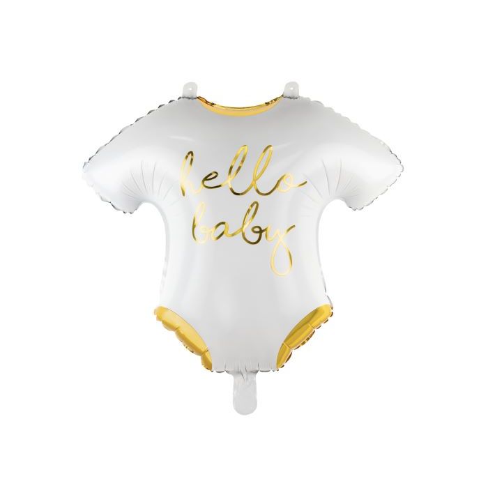 Baby bodystocking folieballon i hvid med guld tekst - 51x45 cm