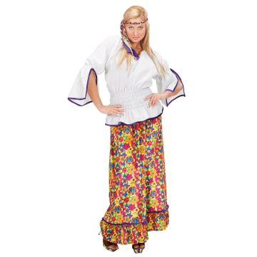 Hippiesæt til damer med lang blomstret nederdel