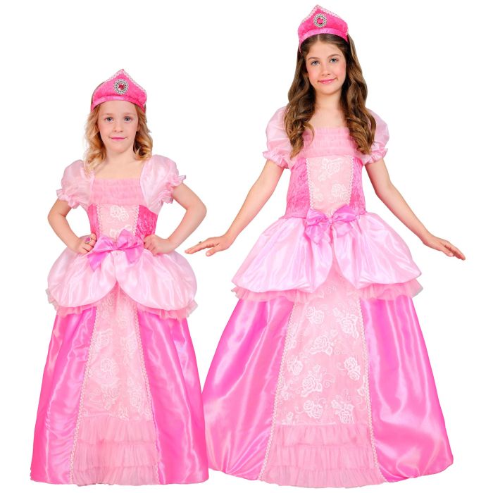 Prinsessekjole til piger i pink med hovedpynt