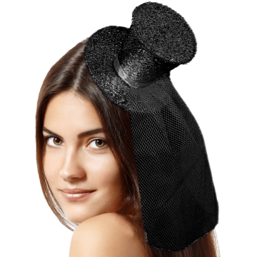 Sort mini glitter top hat med slør