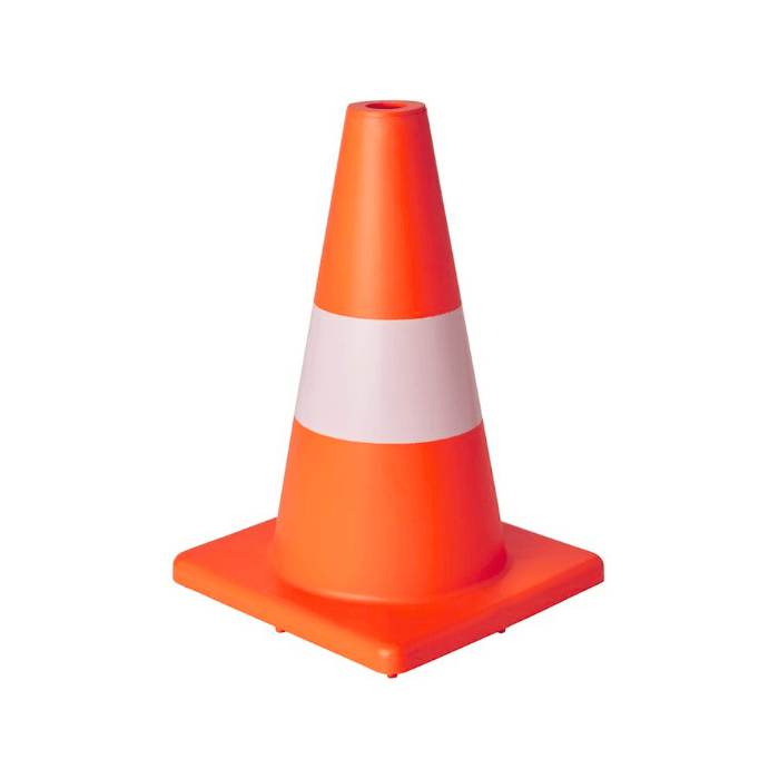 Orange kegle med hvid stribe - 30 cm