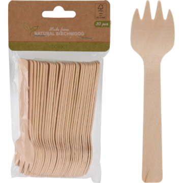 Gaffel i birketræ 9,5 cm - 30x