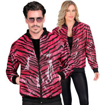 Pailletbomberjakke med zebraprint i pink