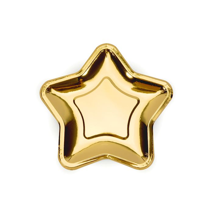 Guld stjerne paptallerken 6x - 18 cm 