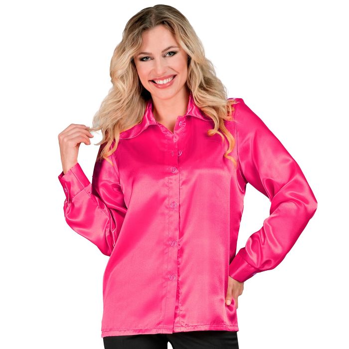 Pink diskoskjorte i satin til dame