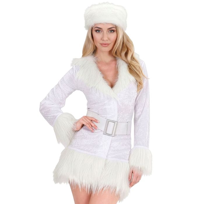 Hvidt russisk kostume med pelshue
