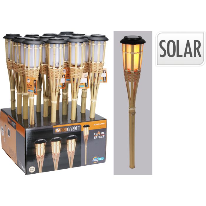 Solcellefakkel i bambus med flammeeffekt 54 cm