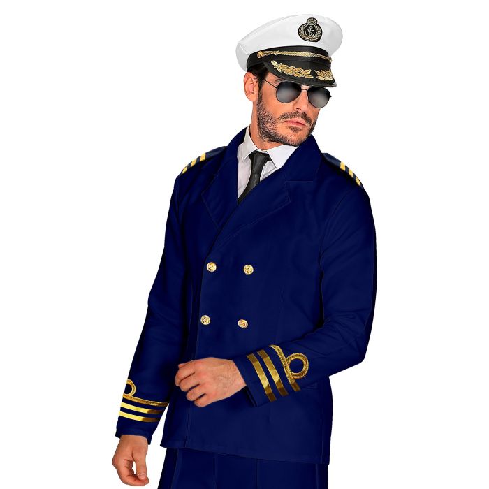 Blå officersjakke til herrer med guldknapper