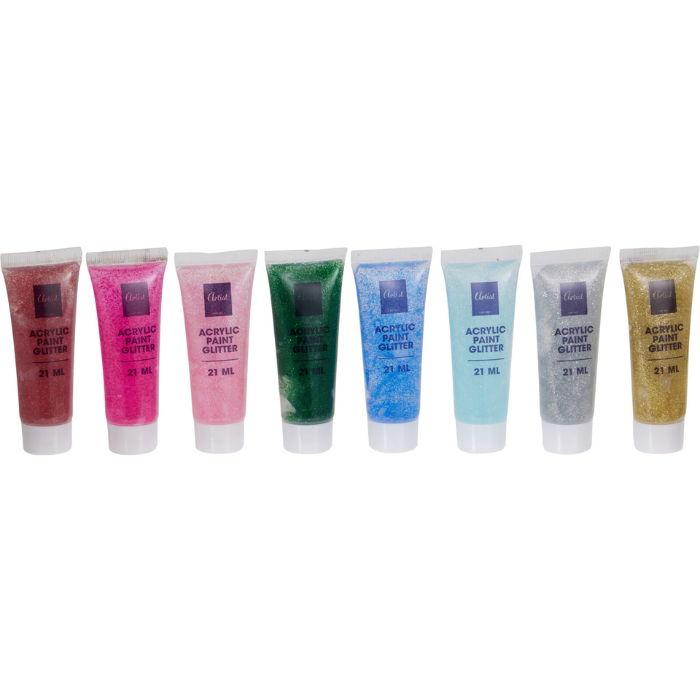 Akrylmaling glitter 8x 21 ml. 