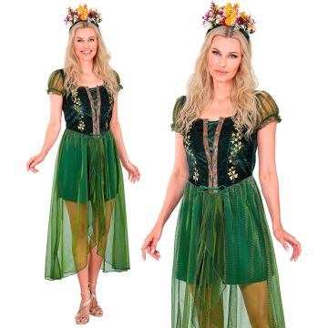Skovdronning kostume med blomsterkrans