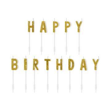 Guld happy birthday kagelys - 2,5 cm