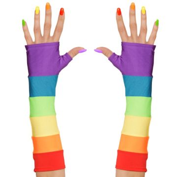 Fingerløse handsker regnbue farvet 
