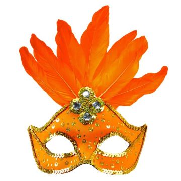 Orange Braziliansk Maske med fjer-Orange