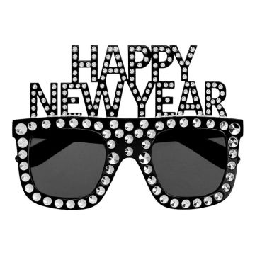 Sorte nytårs briller med Happy New Year skrift