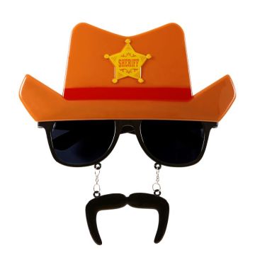 Briller med sherif cowboy hat og moustache