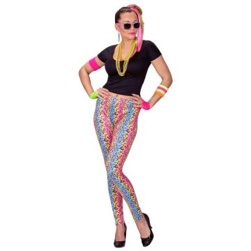 80'er regnbue farvet leopard leggings