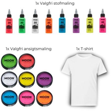 UV Neon sæt til 1 - T-shirt, stof- og ansigtsmaling 