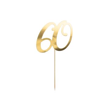 60 års kagedekoration guld - 20,5 cm 