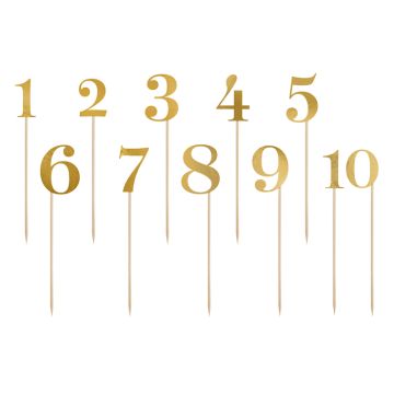 Guld tal på træpinde 11x - 25,5 cm