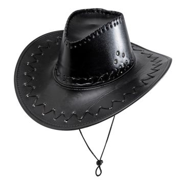 Sort cowboy hat med læderlook