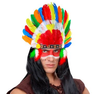 Multifarvet indianer høvding fjerpragt hat