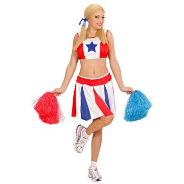 Cheerleader kostume i rød, hvid og blå - 2 dele