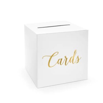 Boks til bryllupskort guld/hvid 24x24x24 cm 