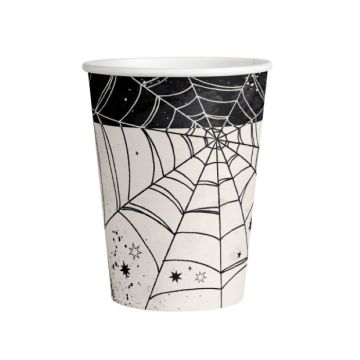 Hvid halloween  pap kop med edderkoppespind 8x - 250 ml