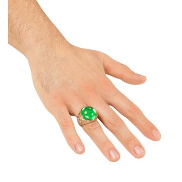 Guld farvet ring med grøn sten