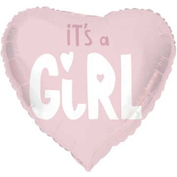 "It's A Girl" Hjerteformet Folie Ballon Pink - 45 cm
